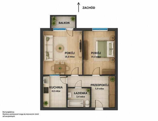 2 pokoje z balkonem, Planty, 46,2 m², Winda