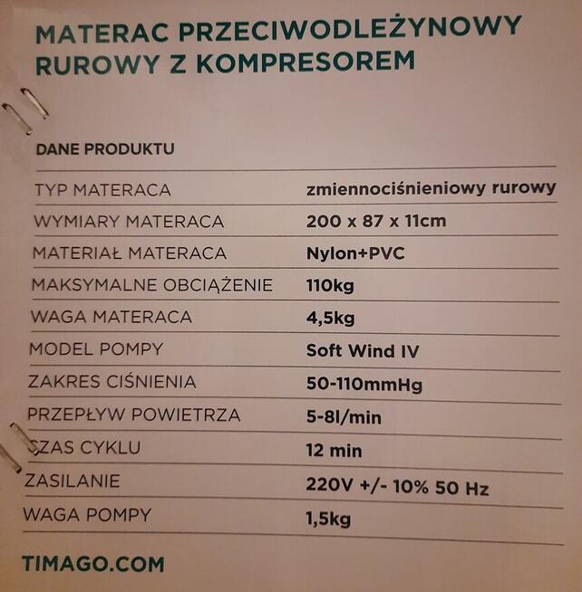 Materac rurowy przeciwodleżynowy