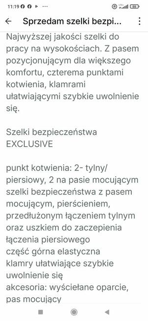 Sprzedam szelki bezpieczeństwa chroniące przed upadkiem