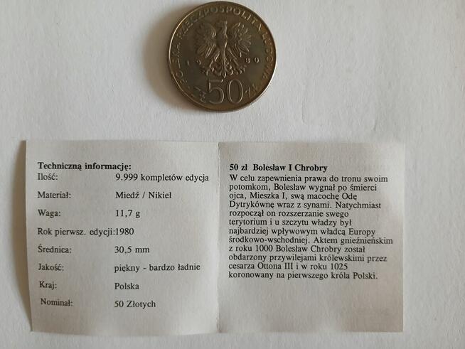70. Moneta okolicznościowa 50 zł. Bolesław 1 Chrobry