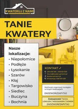 Kwatery pracownicze, noclegi, Niepołomice Bochnia Gdów
