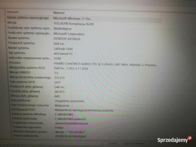 Laptop Dell Latitude 5580, ssd 512,Windows 11 pro.