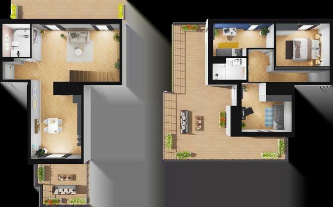 Dwupoziomowy penthouse z trzema tarasami, Jagodno