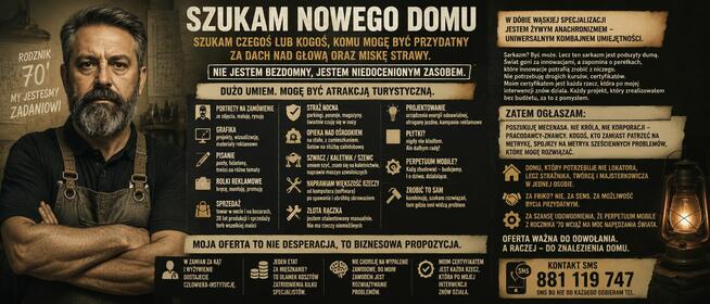 bezdomny bezrobotny za jedzenie i nocleg
