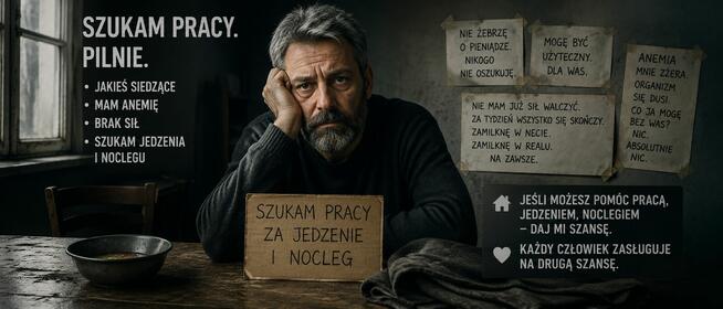 bezdomny bezrobotny za jedzenie i nocleg