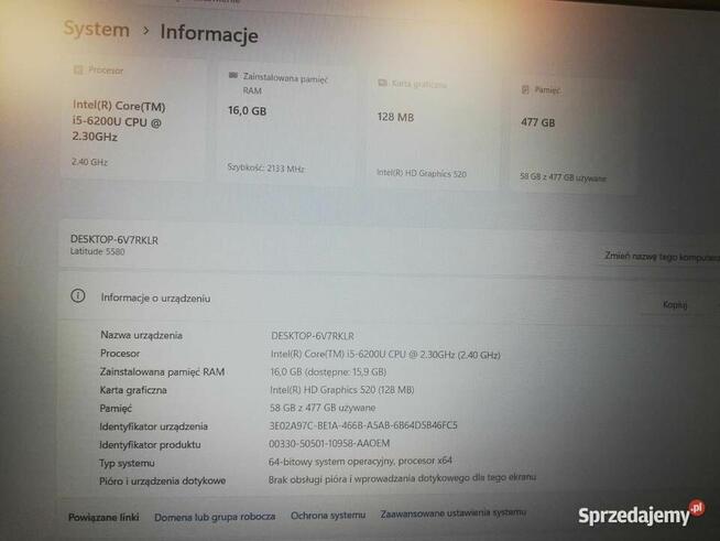 Laptop Dell Latitude 5580, ssd 512,Windows 11 pro.
