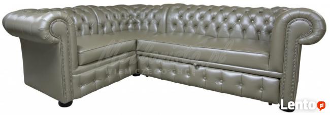Sofa narożna chesterfield z funkcją spania i pojemnikiem