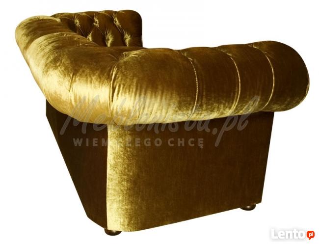 Srebrna/Złota Sofa Chesterfield York głęboko pikowana styl