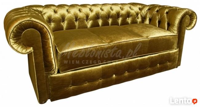 Srebrna/Złota Sofa Chesterfield York głęboko pikowana styl