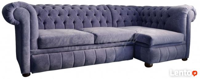Pikowana sofa narożna chesterfield funkcja spania pojemnik