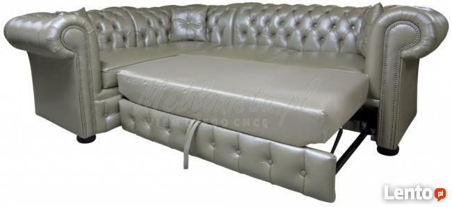 Narożnik Chesterfield March skóra naturalna sprężyny bonell