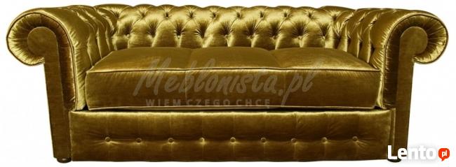Srebrna/Złota Sofa Chesterfield York głęboko pikowana styl