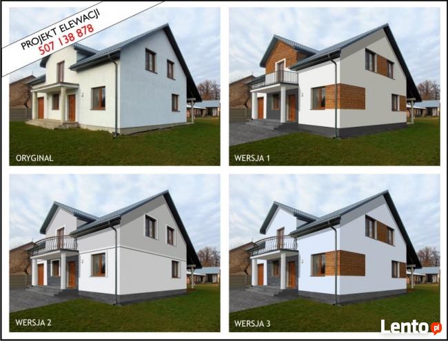 Projekt elewacji budynku domu Wizualizacja na zdjeciu