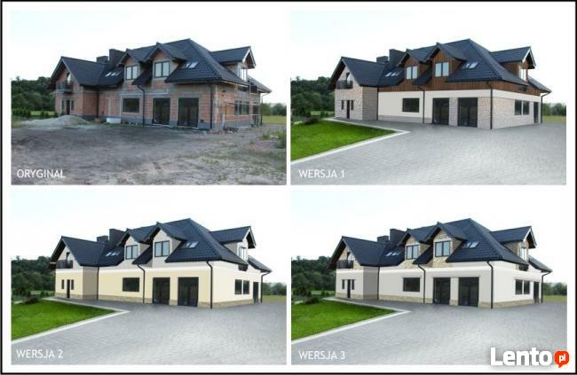 Projekt elewacji budynku domu Wizualizacja na zdjeciu