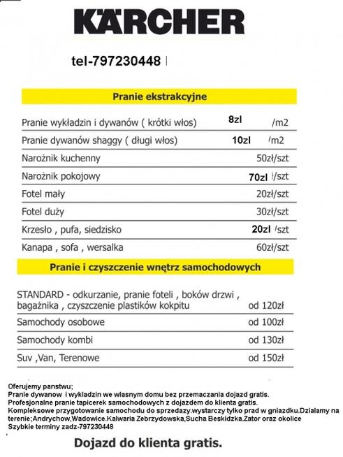 Pranie,Czyszczenie,Tapicereki, Samochodowej,Meblowej,Dywanów