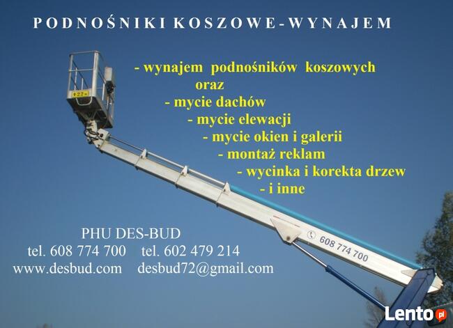 Podnośnik koszowy, zwyżka do 28 m, WYNAJEM