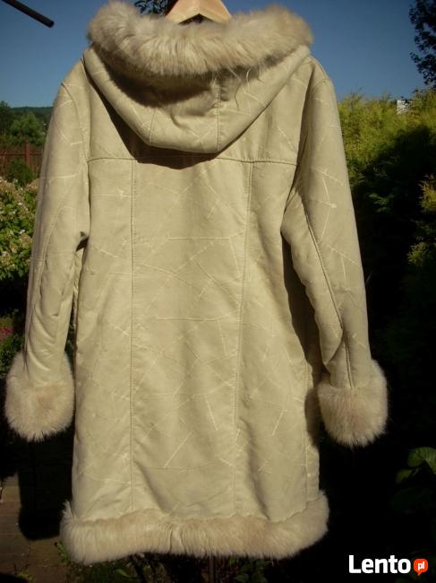 PIĘKNY Kożuch Ciepły Płaszcz Kaptur j NOWY 40 42 Haft