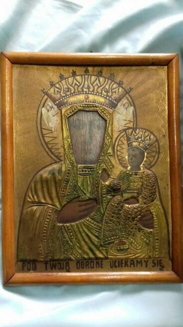 Płaskorzeźba Maryi Panny Obraz Złoty Antyk Unikat