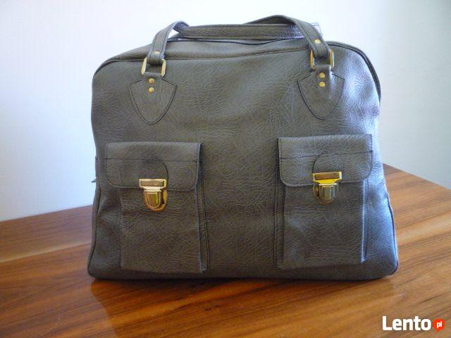 NOWA Pakowna Walizka Torba Podróżna Szara Skóra Ekologiczna