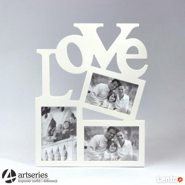 Piękna duża biała ramka na trzy zdjęcia z napisem LOVE