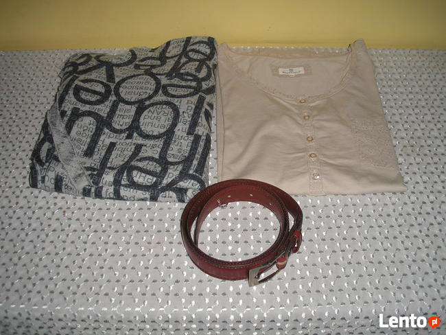sweter narzutka 42, bluzka, pasek skóra naturalna
