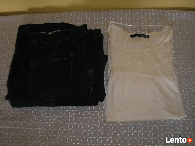 spódnica jeans 36-38 M&S Peruna, bluzka z koronką