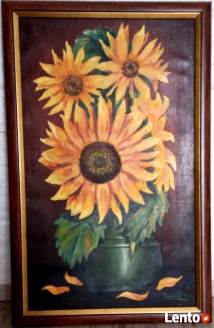 Oprawiony obraz Słoneczniki 1978 Marian Jesień