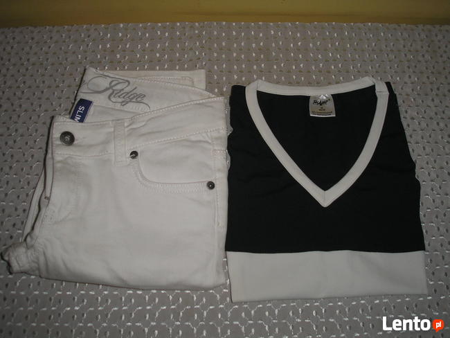 spodnie białe jeansy 34-36 nowe, , koszulka