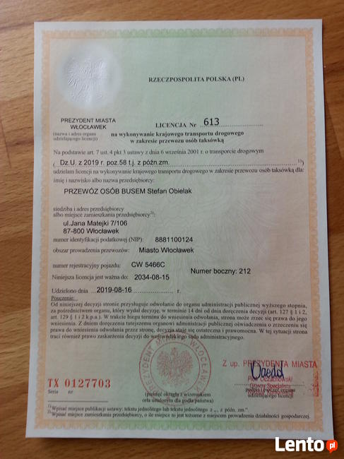 Taxi osobowe Bus-Kaleibos XL WŁOCŁAWEK