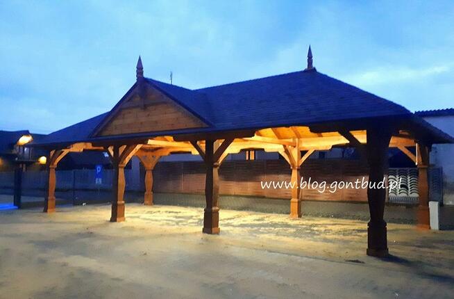 Ozdobna altana 4x4 + gonty OwensCorning + balustrady altanka