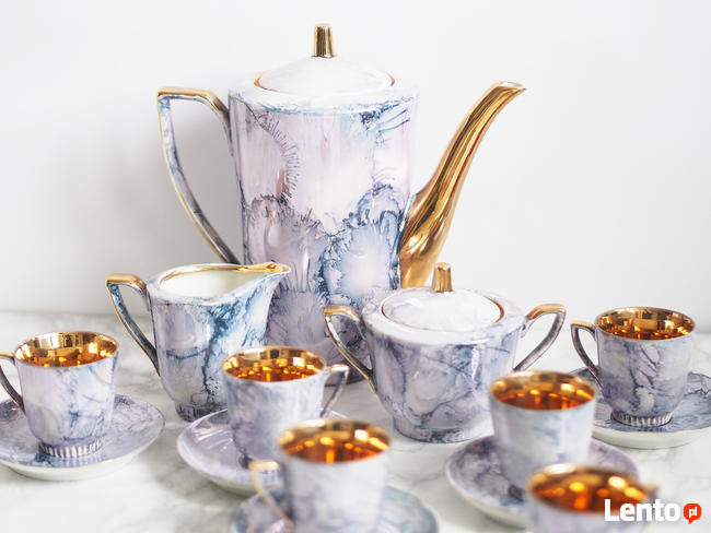 Ręcznie malowany serwis do kawy Karolina 6 osób PRL lata 60.