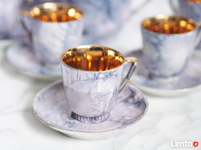 Ręcznie malowany serwis do kawy Karolina 6 osób PRL lata 60.