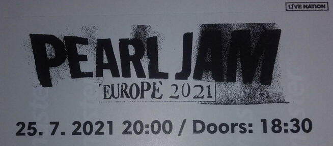 Bilet na koncert PEAL JAM Praga 25 lipca 2021 (dolna trybuna