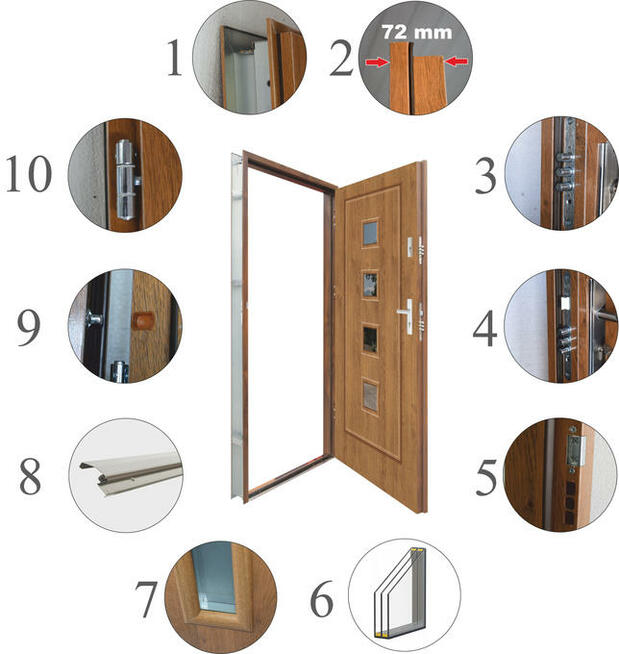 Polskie GRUBE 72mm drzwi wejściowe LUX DUO2/F15