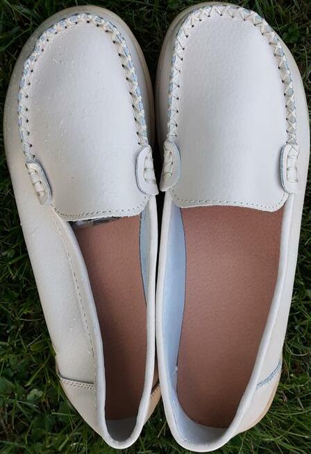 36 mokasyny damskie skórzane beżowe 23cm