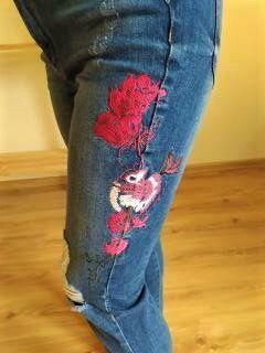 Haftowane, ciemne jeansy w stylu boho:)