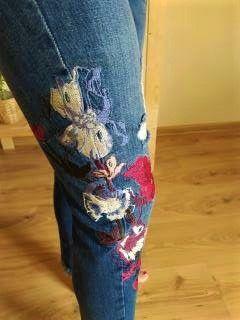 Haftowane, ciemne jeansy w stylu boho:)