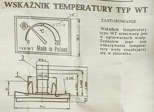 Wskaźnik temperatury WT ogrzewacz wody boiler