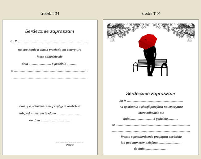 Zaproszenia ok EMERYTURY na spotkanie pożegnanie emerytura