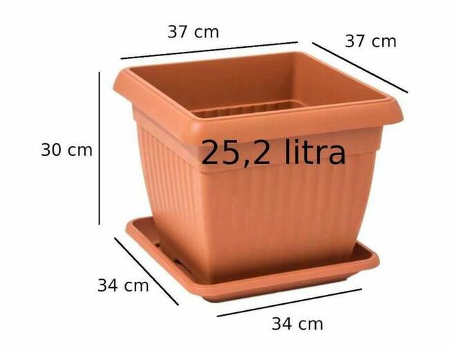 Duża doniczka kwadratowa 37cm Terra Prosperplast z podstawką