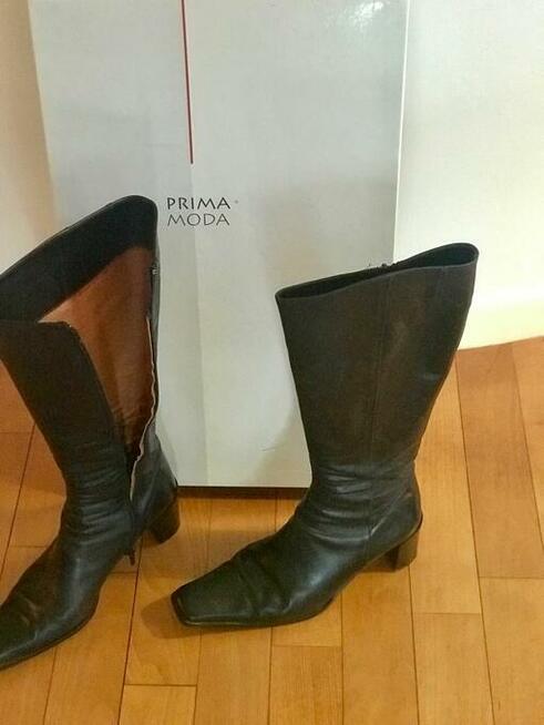 PRIMA MODA - Kozaki na obcasie - CAŁE ze SKÓRY - Rozmiar 38
