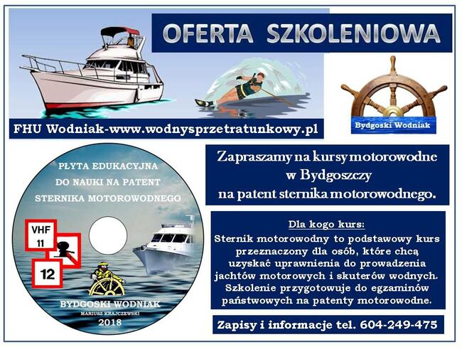 Patent sternika motorowodnego , kurs i egzamin w Bydgoszczy