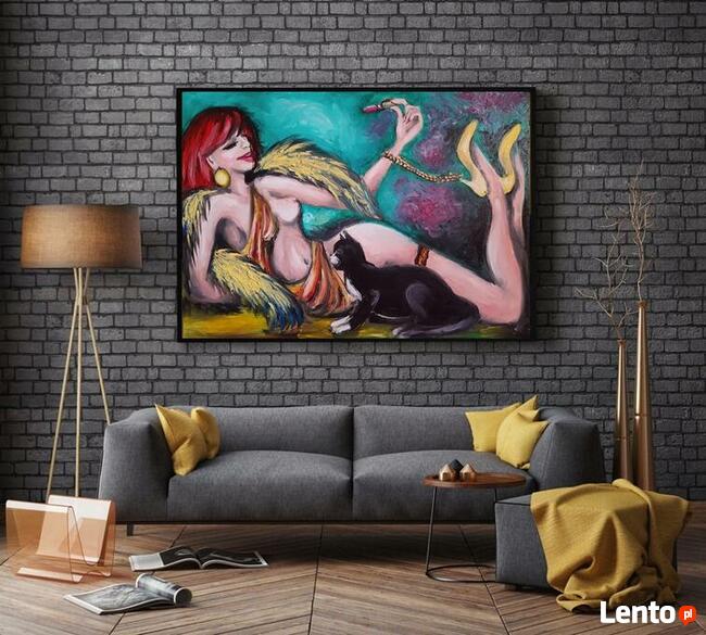 Kobieta z Kotem - sprzedam obraz olejny na płótnie