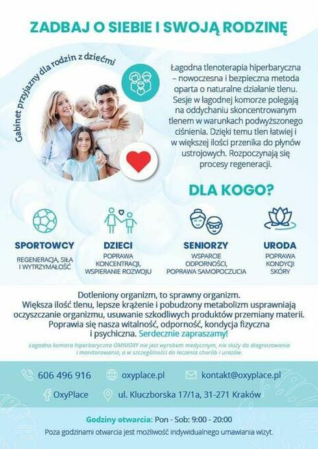 Łagodna komora hiperbaryczna -sesje tlenoterapii w OxyPlace