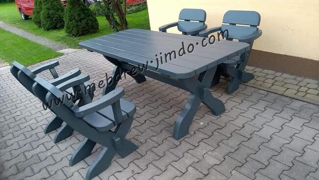 Stół ogrodowy ANTRACYT + 2 ławki + 2 fotele