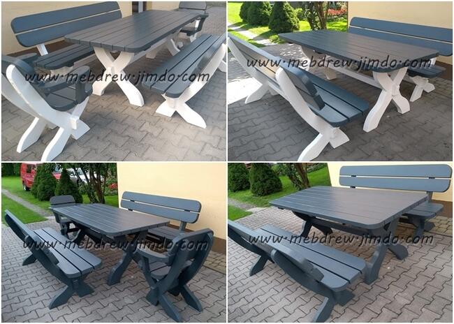 Stół ogrodowy ANTRACYT + 2 ławki + 2 fotele
