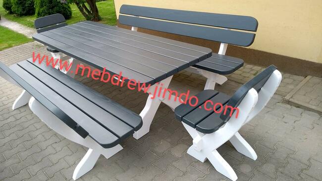 Stół ogrodowy ANTRACYT + 2 ławki + 2 fotele