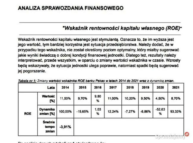 Analiza sprawozdania finansowego - Praca Zaliczeniowa.