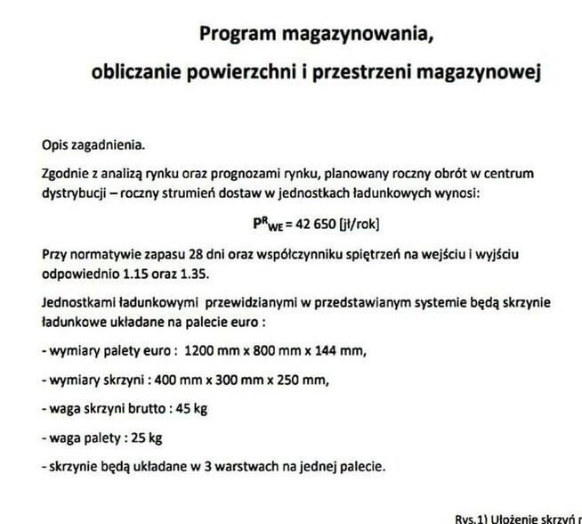 Program magazynowania, obliczanie powierzchni i przestrze