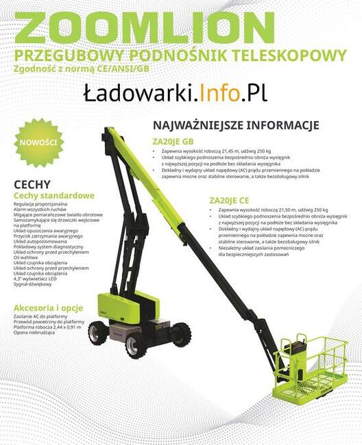 PODNOŚNIK PRZEGUBOWY ELEKTRYCZNY ZOOMLION ZA20JE - 21,5m/250